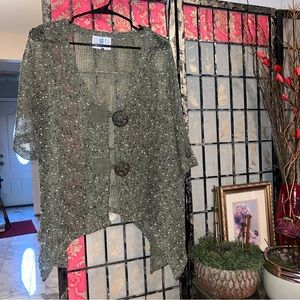 Isabel Taveres Net Pointed Hem Cárdigan Forest Green 2 Button Front Closure OS